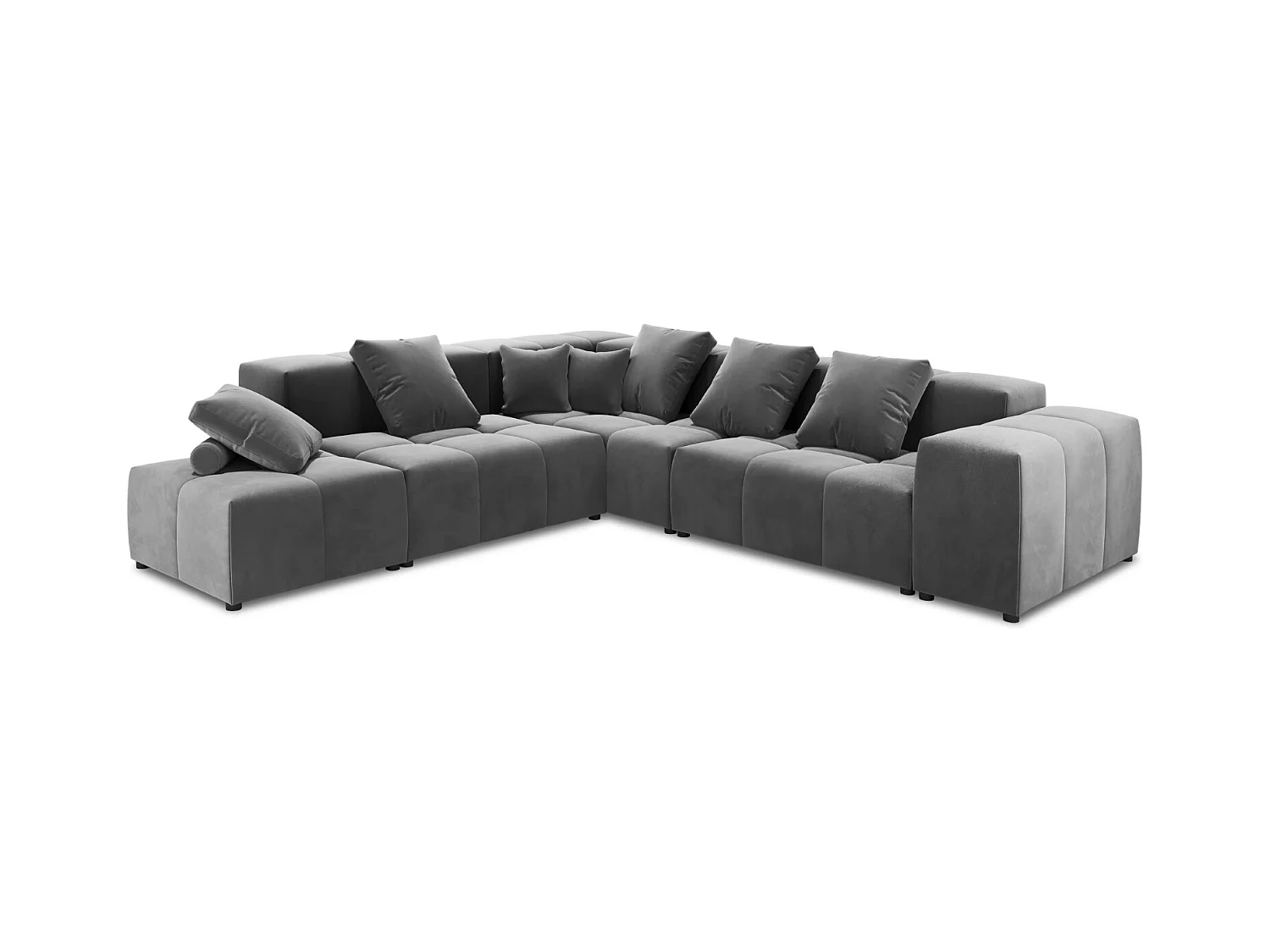 Cosmopolitan Design - Symmetrische modulaire hoekbank "Rome" 7 zitplaatsen, Flueel, Grijs - 320x320x75cm