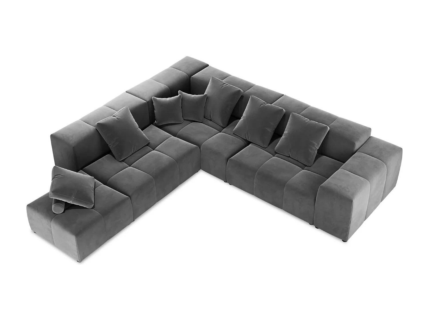 Cosmopolitan Design - Sofá de canto modular simétrico "Rome" 7 lugares em veludo cinza - 320x320x75cm