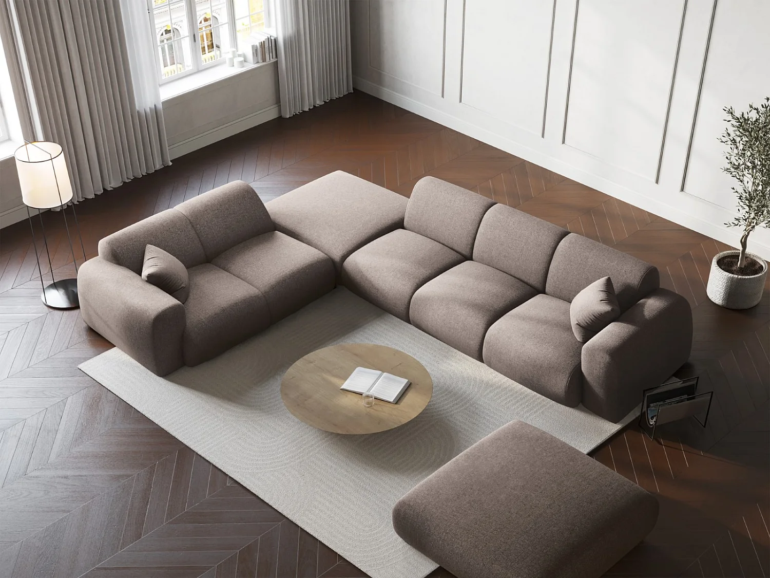 Cosmopolitan Design - Canapé d'angle gauche "Nolio" 4 places en chenille beige - 315x250x72cm