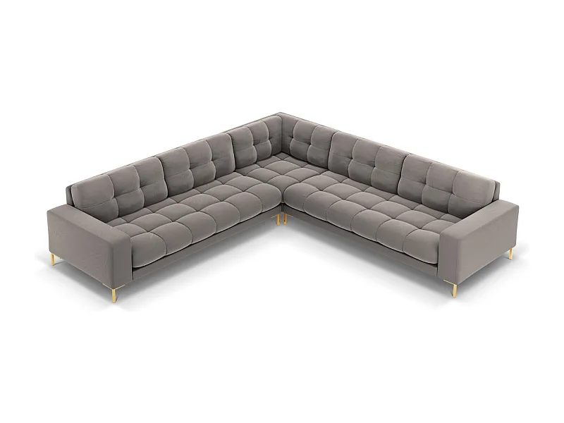 Cosmopolitan Design - Sofá de canto simétrico "Bali" 6 lugares em veludo cinza claro - 256x256x75cm