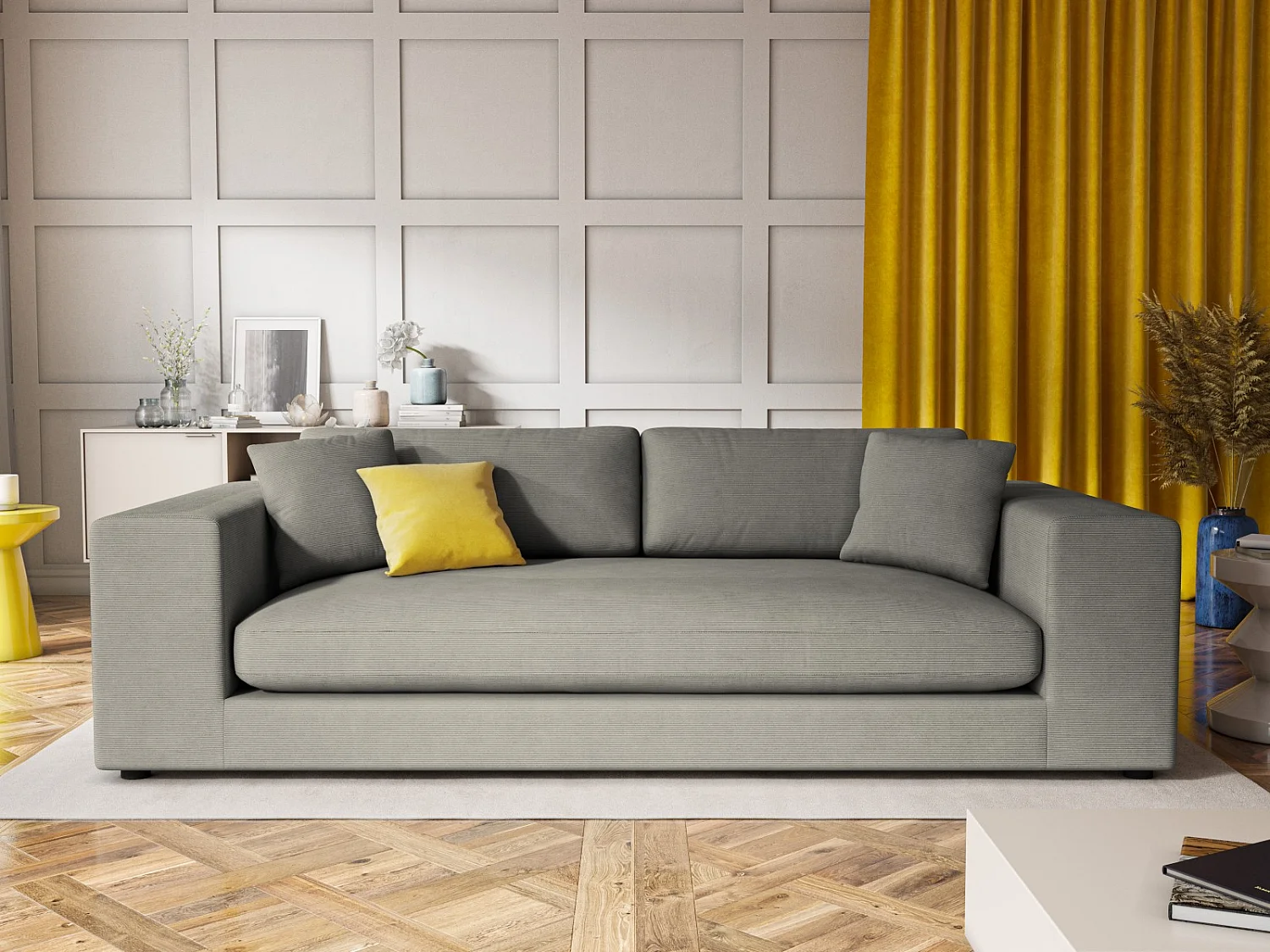 CXL by Christian Lacroix - Sofá "Tendance" 4 plazas de pana gris claro - 262x122x72cm