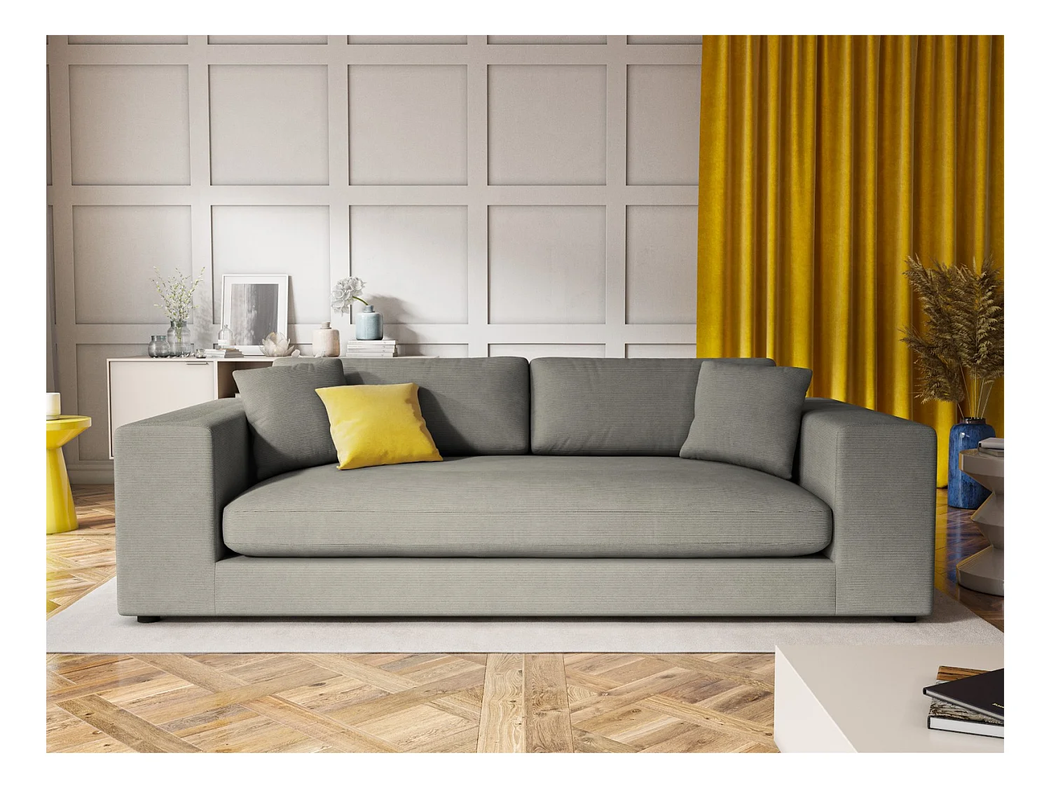 CXL by Christian Lacroix - Canapé "Tendance" 4 places en velours côtelé gris clair - 262x122x72cm