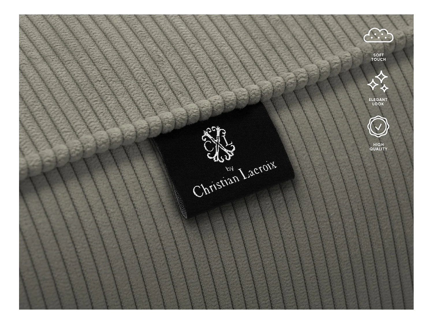 CXL by Christian Lacroix - Canapé "Tendance" 4 places en velours côtelé gris clair - 262x122x72cm