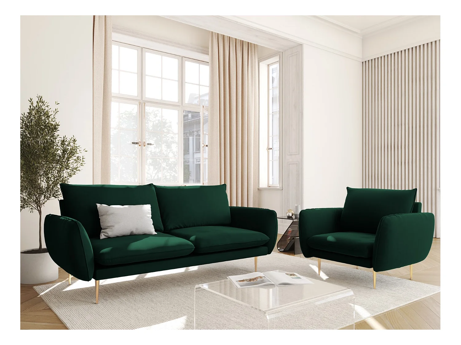 Cosmopolitan Design - Canapé "Vienna" 2 places en velours vert bouteille - 160x92x95cm