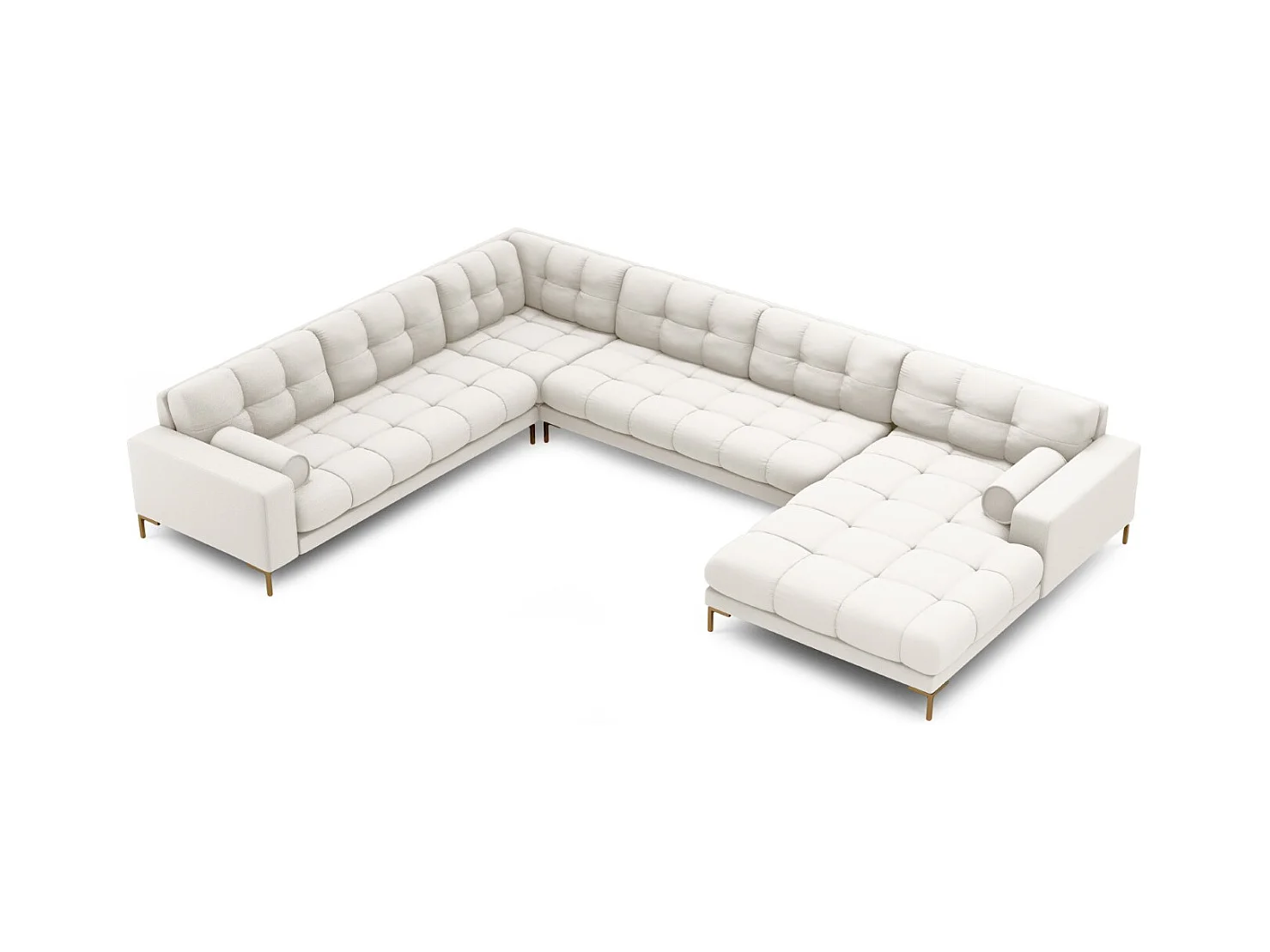 Cosmopolitan Design - Panoramische hoekbank links "Bali" 7 zitplaatsen, Structurele stof, Lichtbeige - 327x256x75cm