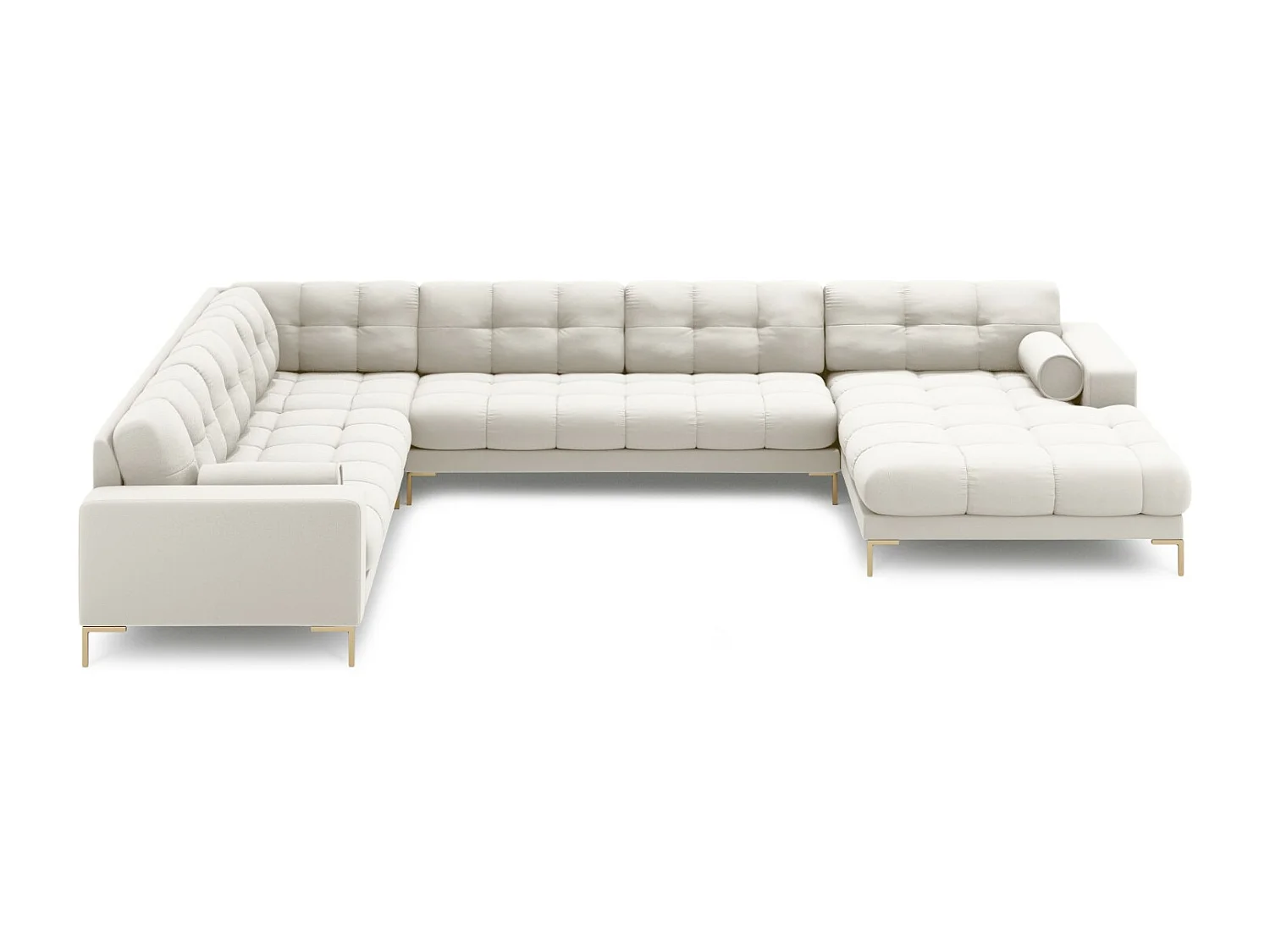 Cosmopolitan Design - Sofá de canto panorâmico à esquerda "Bali" 7 lugares em tecido estrutural bege claro - 327x256x75cm