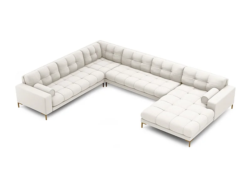 Cosmopolitan Design - Divano panoramico sinistro "Bali" 7 posti in tessuto strutturato beige chiaro - 327x256x75cm