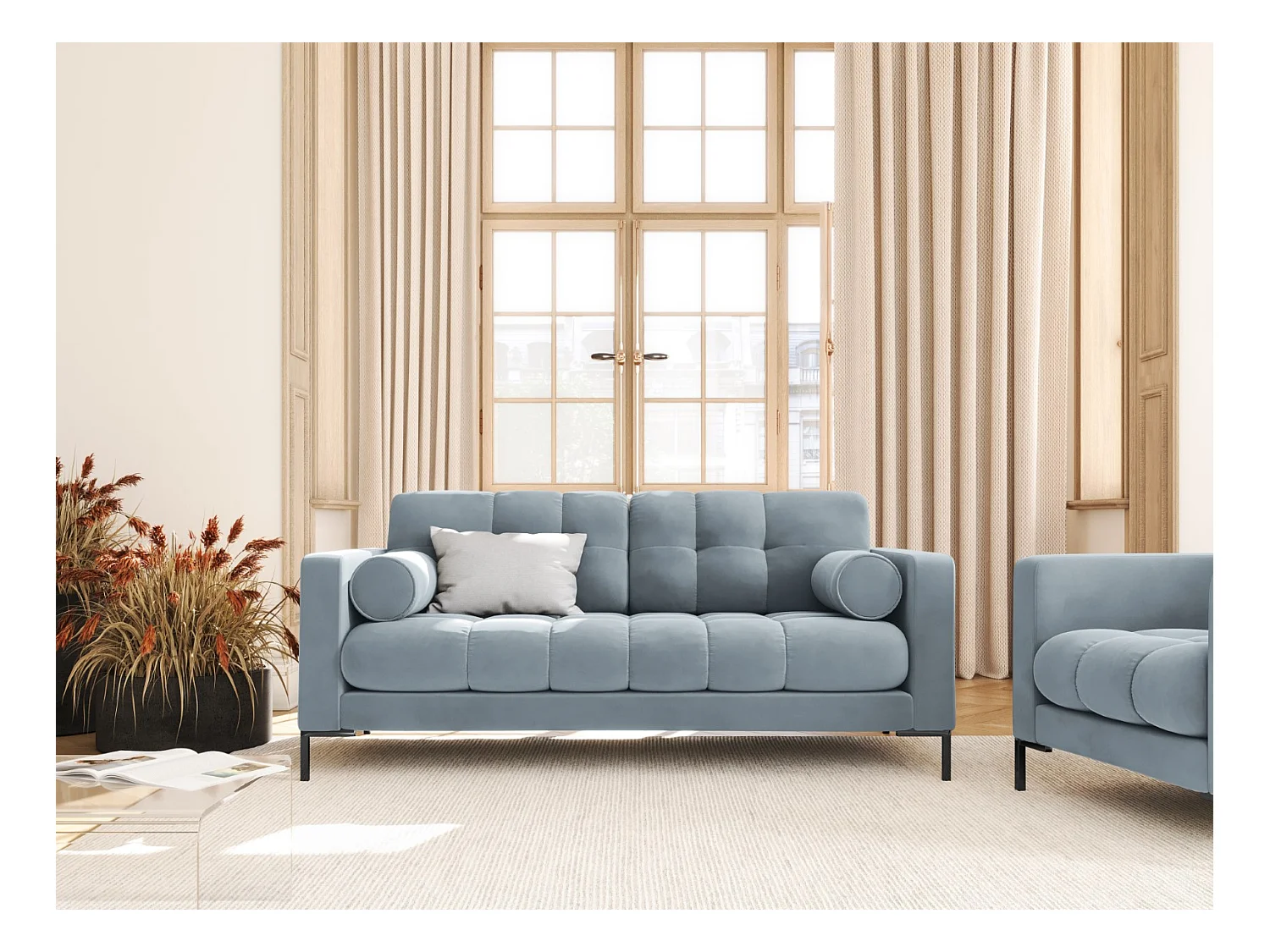 Cosmopolitan Design - Canapé "Bali" 2 places en velours bleu clair - 152x92x75cm