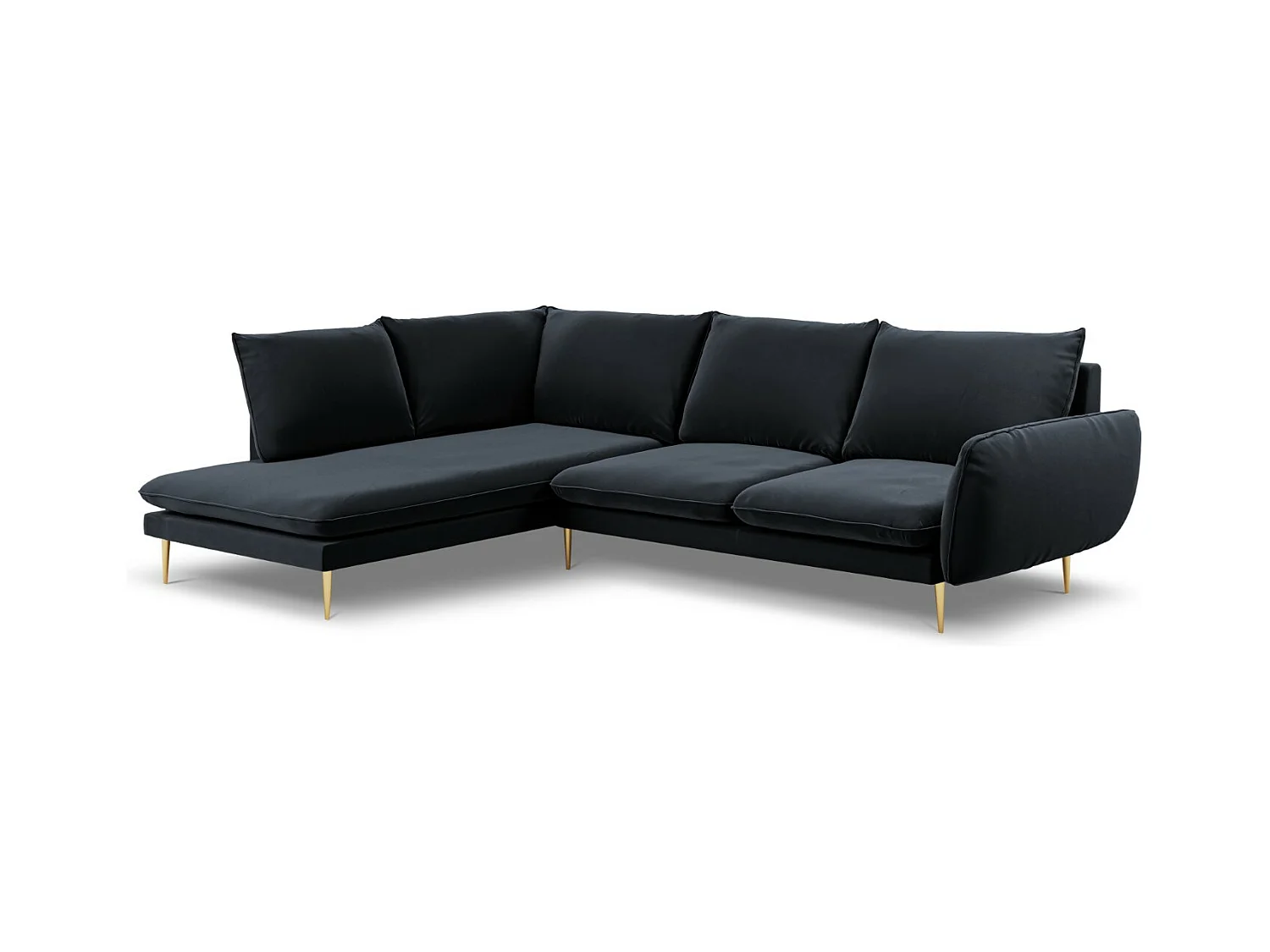 Cosmopolitan Design - Canapé d'angle gauche "Vienna" 6 places en velours bleu foncé - 275x185x95cm