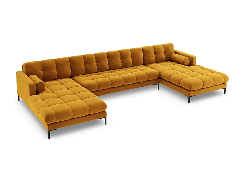 Cosmopolitan Design - Sofá panorâmico "Bali" 7 lugares em veludo amarelo - 383x185x75cm
