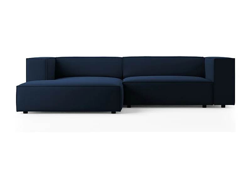 Cosmopolitan Design - Divano angolare sinistro "Arendal" 3 posti in velluto blu reale - 224x166x70cm