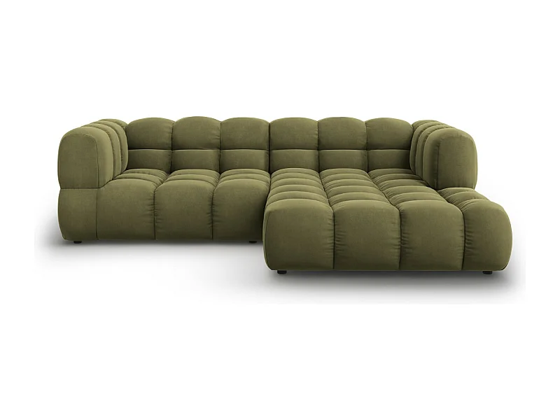 Cosmopolitan Design - Sofá modular de canto direito "Sky" 3 lugares em veludo verde claro - 244x162x75cm