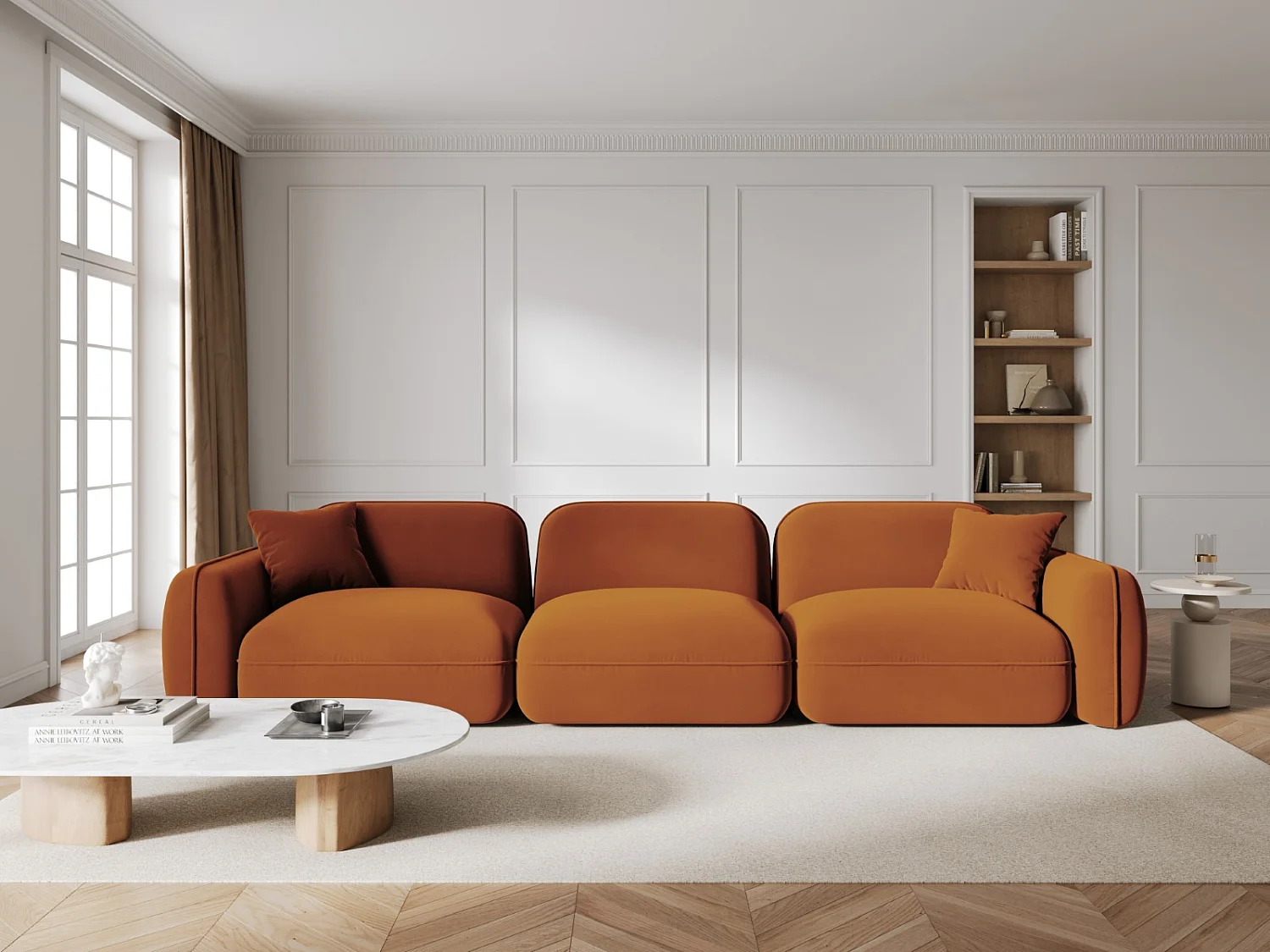 CXL by Christian Lacroix - Modulaire bank "Lucien" 4 zitplaatsen, Flueel, Terracotta - 320x90x70cm
