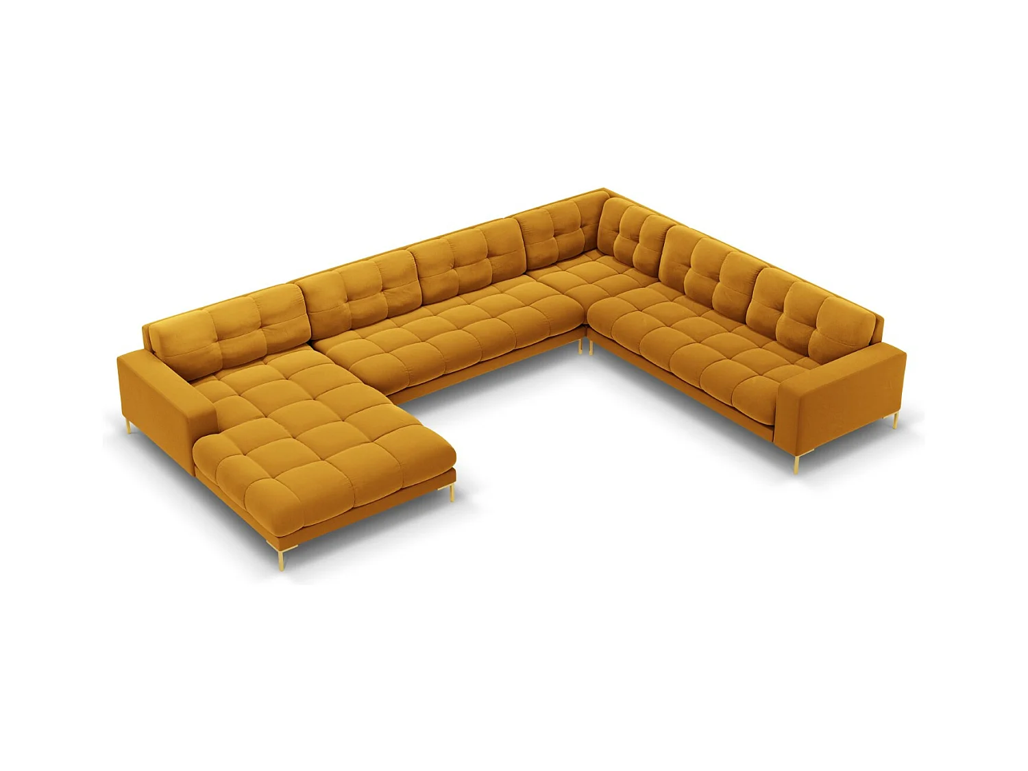 Cosmopolitan Design - Canapé d'angle droit panoramique "Bali" 7 places en velours jaune - 327x256x75cm