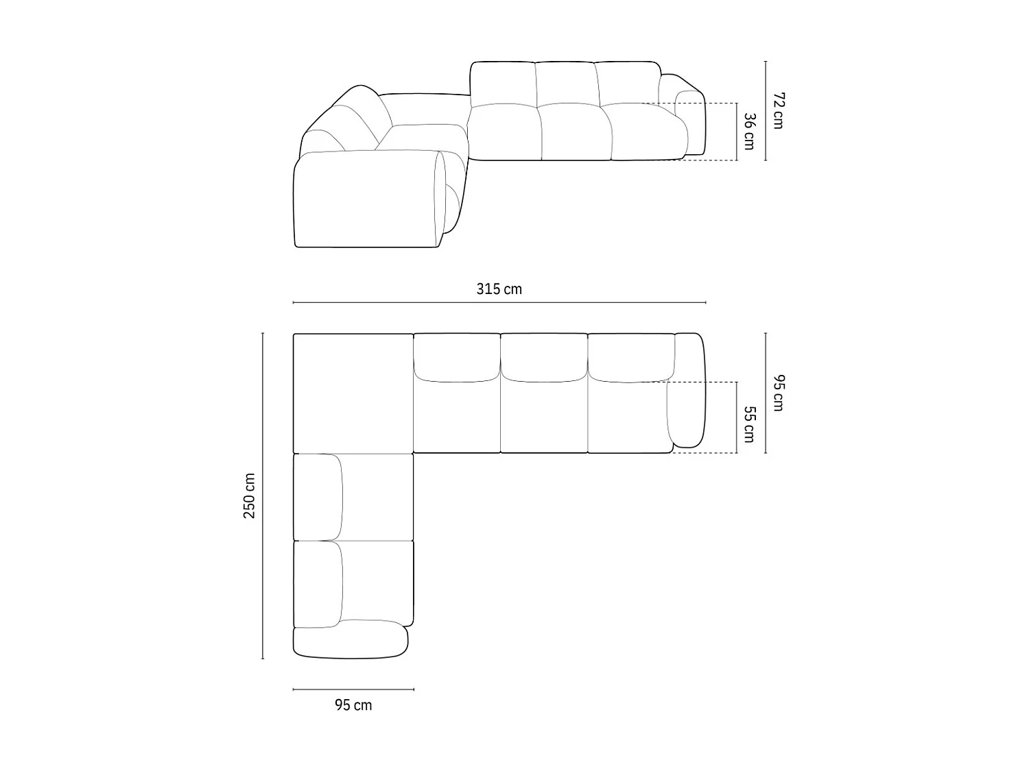 Cosmopolitan Design - Sofá esquinero izquierdo "Nolio" 4 plazas de tejido chenilla gris claro - 315x250x72cm