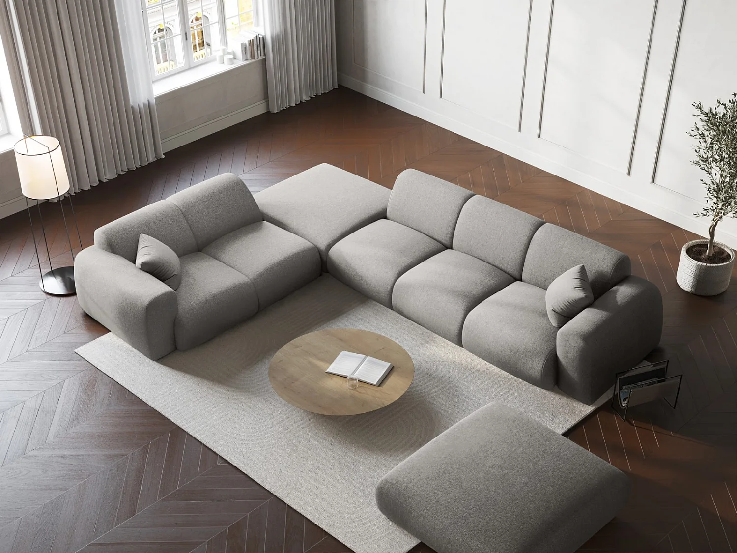 Cosmopolitan Design - Canapé d'angle gauche "Nolio" 4 places en chenille gris clair - 315x250x72cm