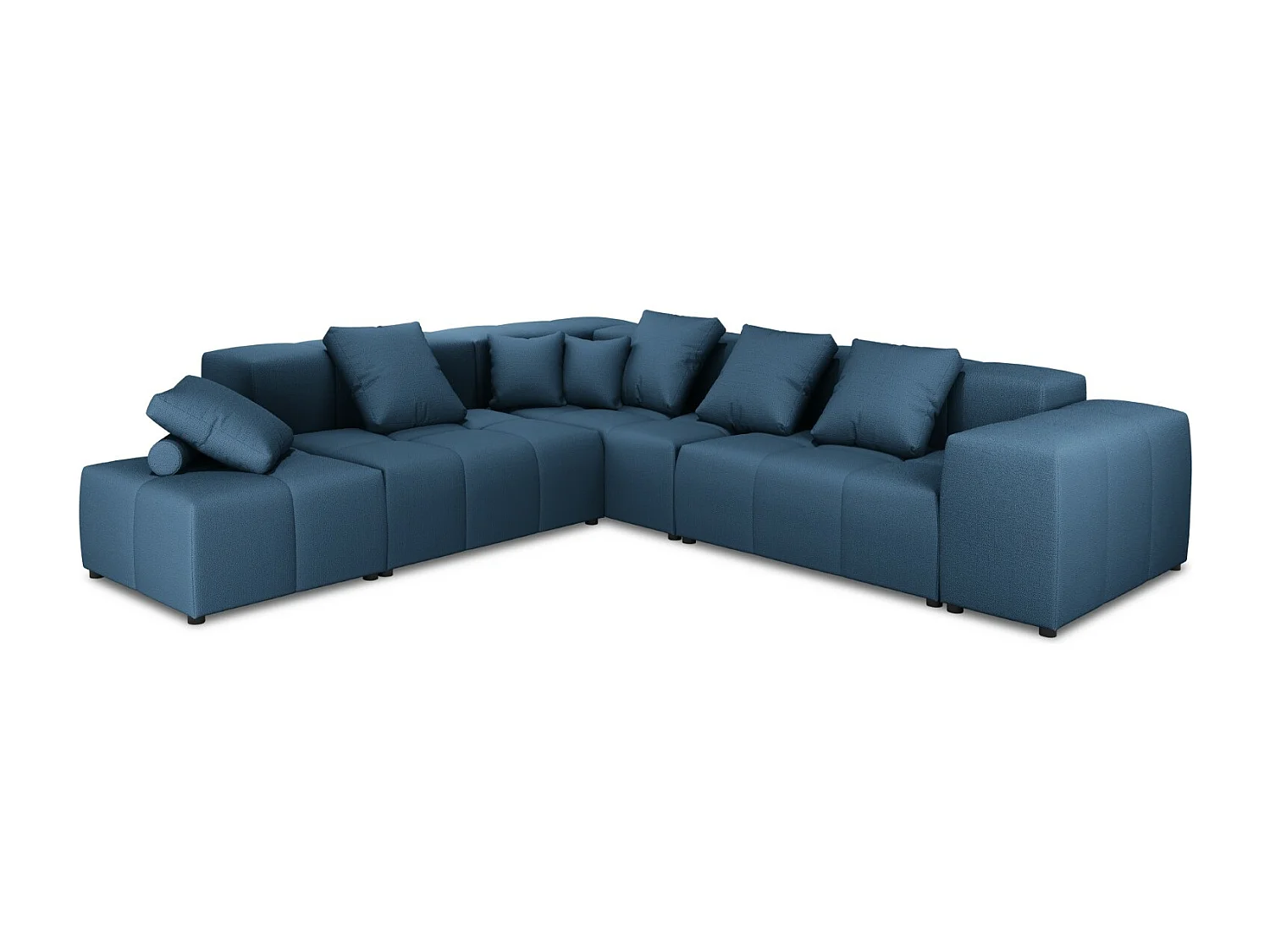 Cosmopolitan Design - Canapé d'angle symétrique modulable "Rome" 7 places en tissu structurel bleu foncé - 320x320x75cm