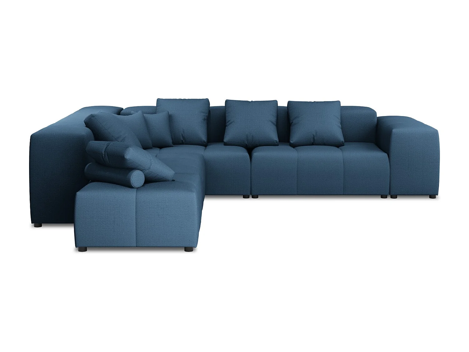Cosmopolitan Design - Canapé d'angle symétrique modulable "Rome" 7 places en tissu structurel bleu foncé - 320x320x75cm