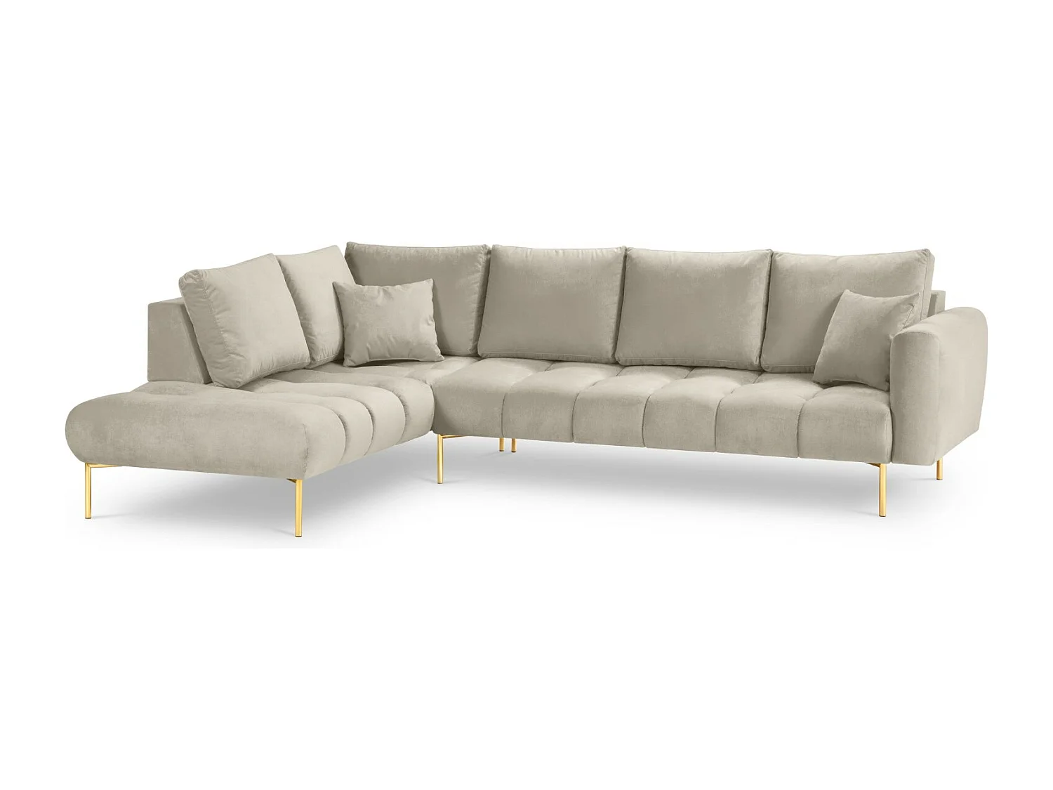 Cosmopolitan Design - Linker hoekbank "Hastings" 5 zitplaatsen, Flueel, Beige - 301x216x75cm