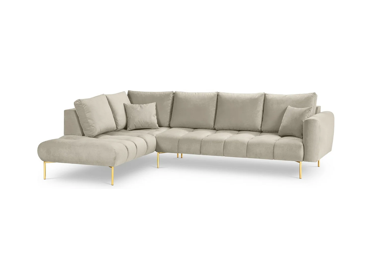 Cosmopolitan Design - Canapé d'angle gauche "Hastings" 5 places en velours beige - 301x216x75cm