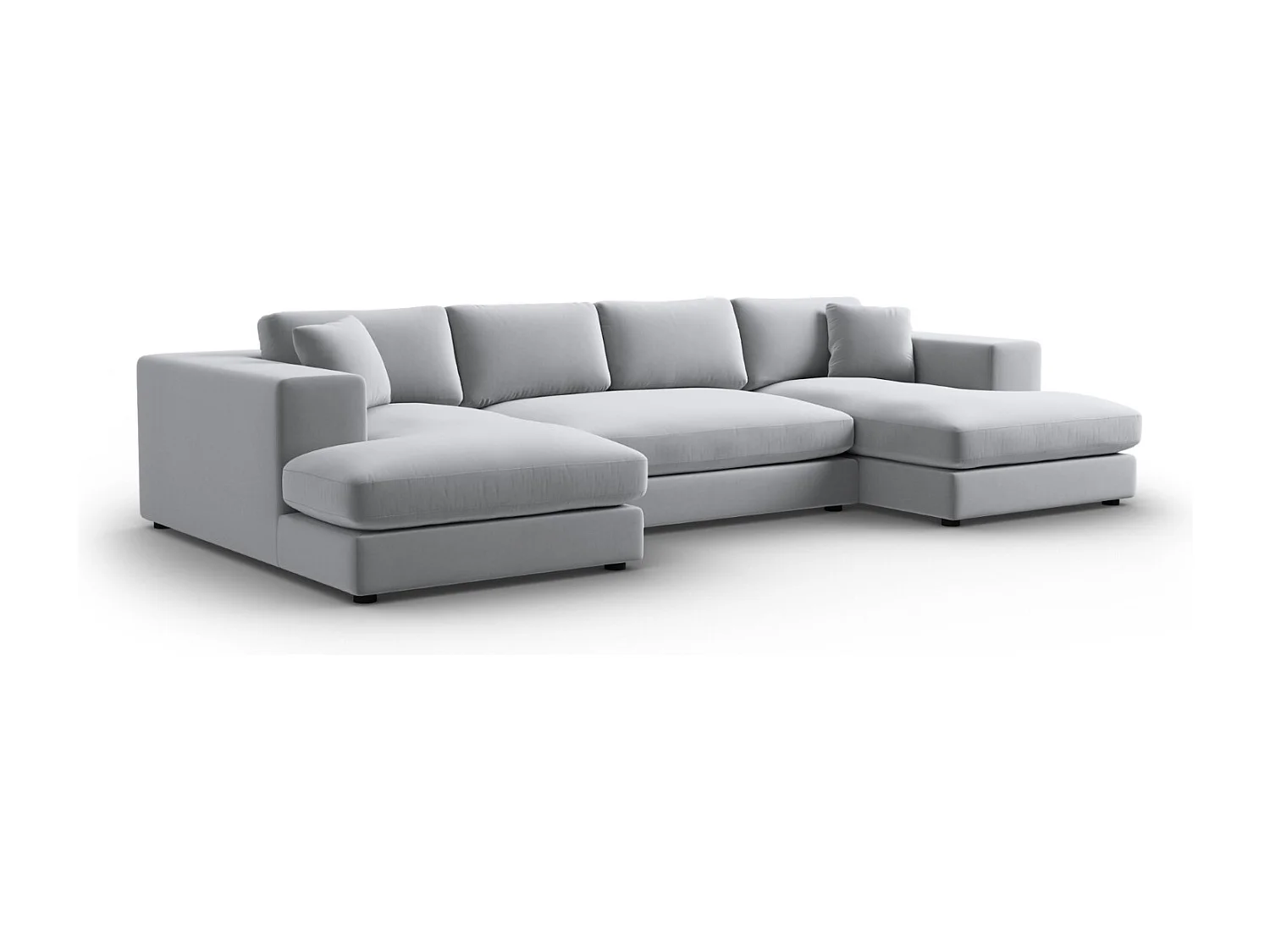 CXL by Christian Lacroix - Canapé panoramique "Tendance" 5 places en velours gris clair - 344x170x72cm