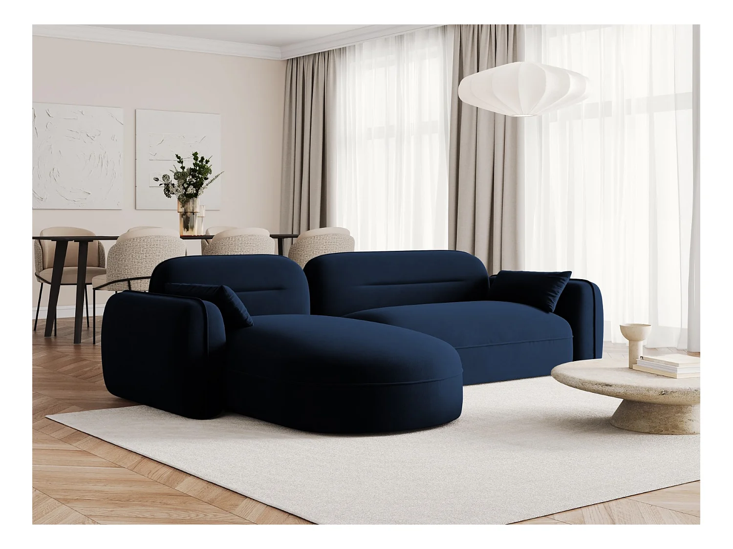 Cosmopolitan Design - Canapé d'angle gauche modulable "Sydney" 4 places en velours bleu roi - 275x165x70cm