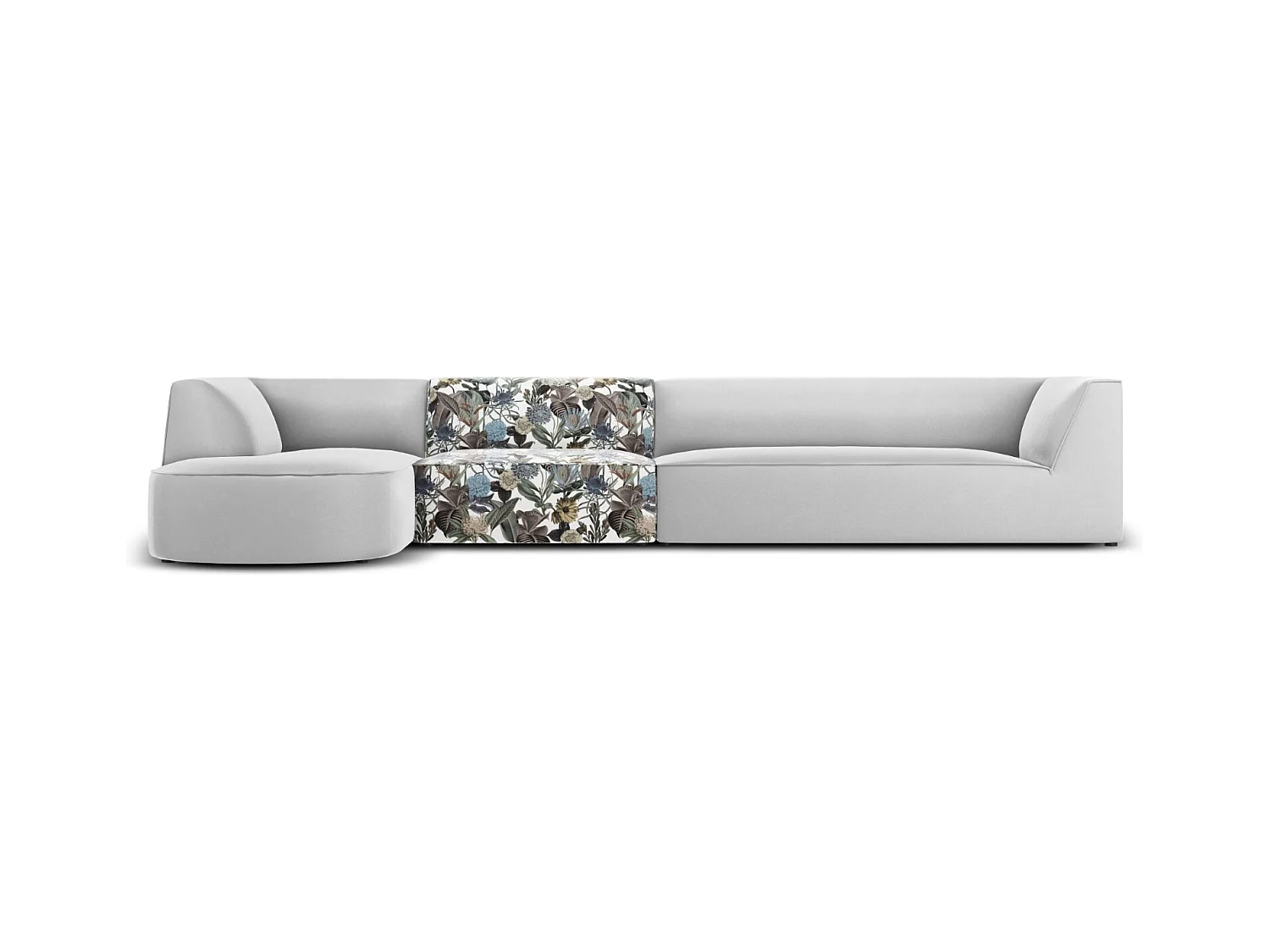 CXL by Christian Lacroix - 5-Sitzer Ecksofa links "Charles" Sitzer aus Samt blaues gartenmotiv - 366x180x69cm