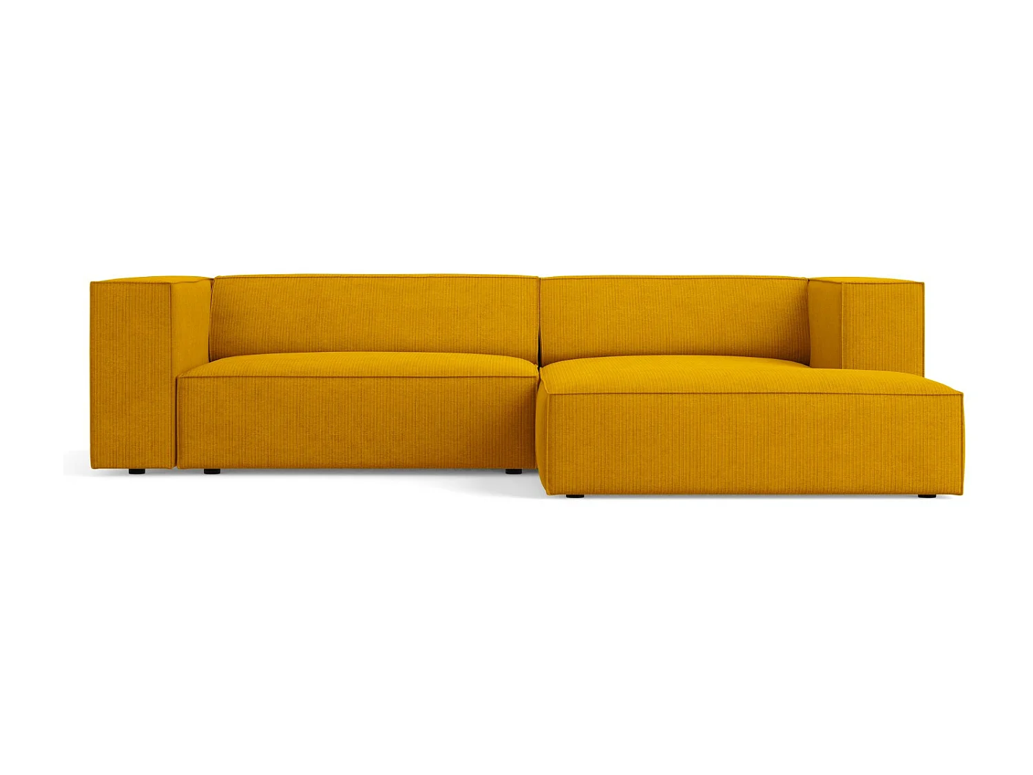 Cosmopolitan Design - Sofá de canto direito "Arendal" 3 lugares em tecido chenille com efeito canelado mostarda - 224x166x70cm