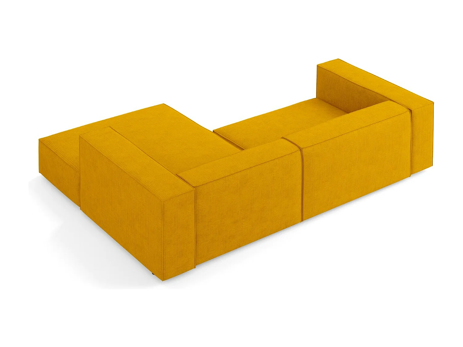 Cosmopolitan Design - Sofá de canto direito "Arendal" 3 lugares em tecido chenille com efeito canelado mostarda - 224x166x70cm