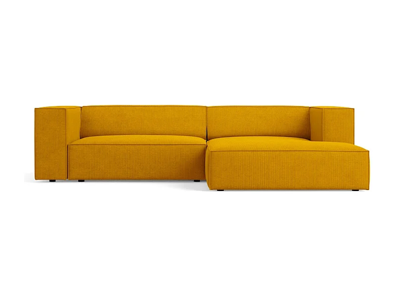 Cosmopolitan Design - Canapé d'angle droit "Arendal" 3 places en chenille avec un effet côtelé moutarde - 224x166x70cm