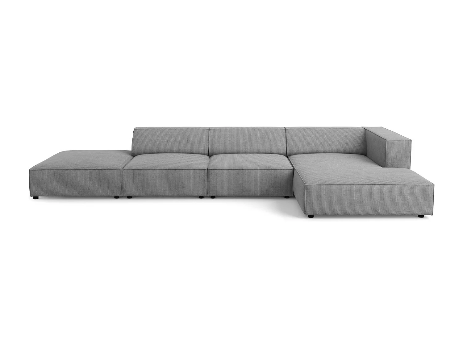 Cosmopolitan Design - Rechter hoekbank "Arendal" 5 zitplaatsen, Chenille met ribbeleffect, Donkergrijs - 341x166x70cm