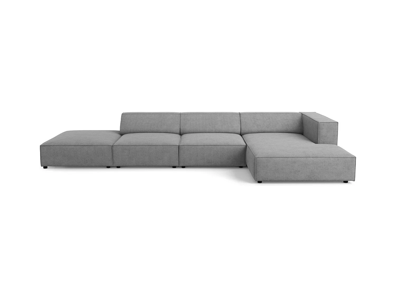 Cosmopolitan Design - Rechter hoekbank "Arendal" 5 zitplaatsen, Chenille met ribbeleffect, Donkergrijs - 341x166x70cm