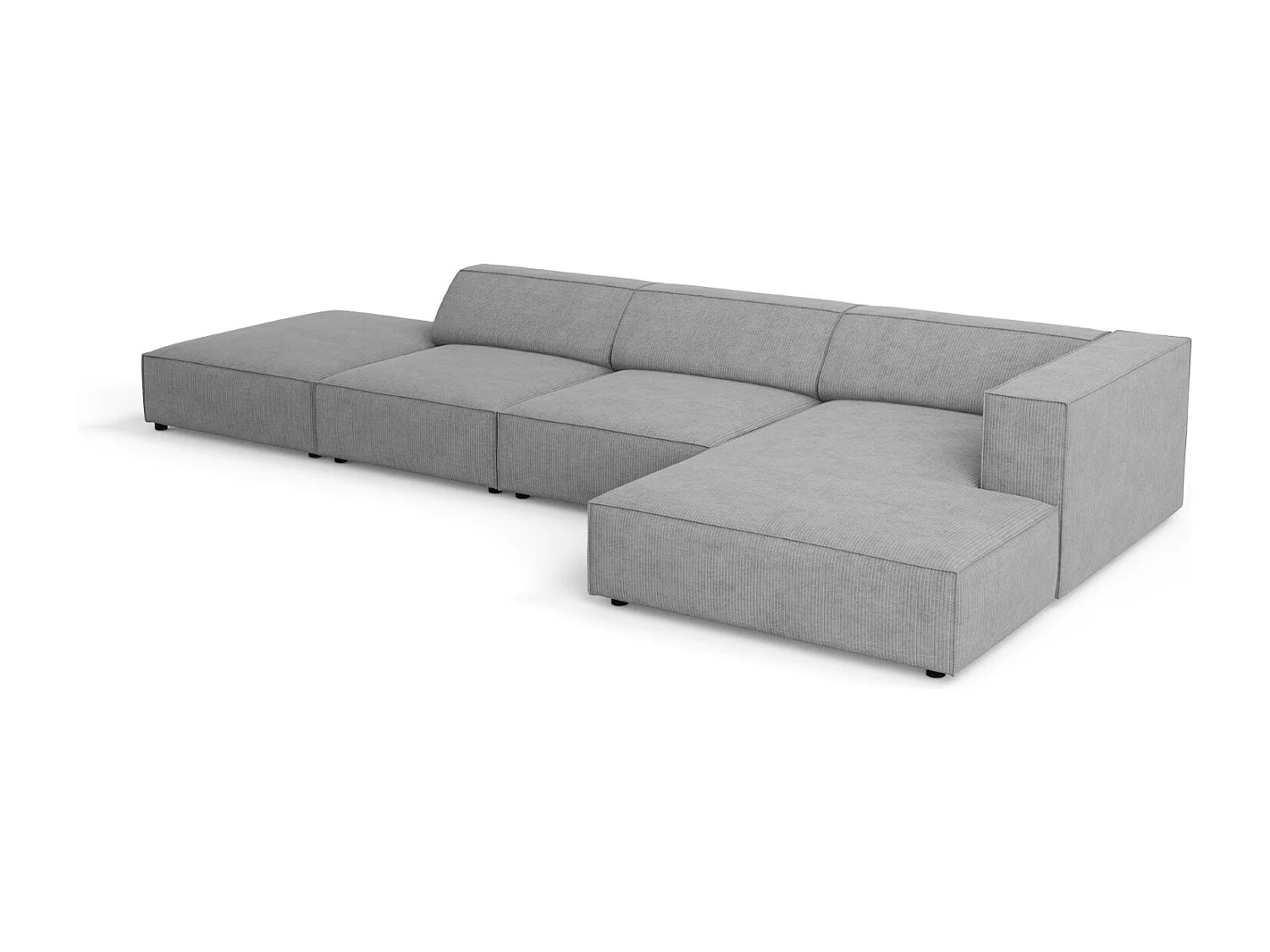 Cosmopolitan Design - Sofá de canto direito "Arendal" 5 lugares em tecido chenille com efeito canelado cinza escuro - 341x166x70cm