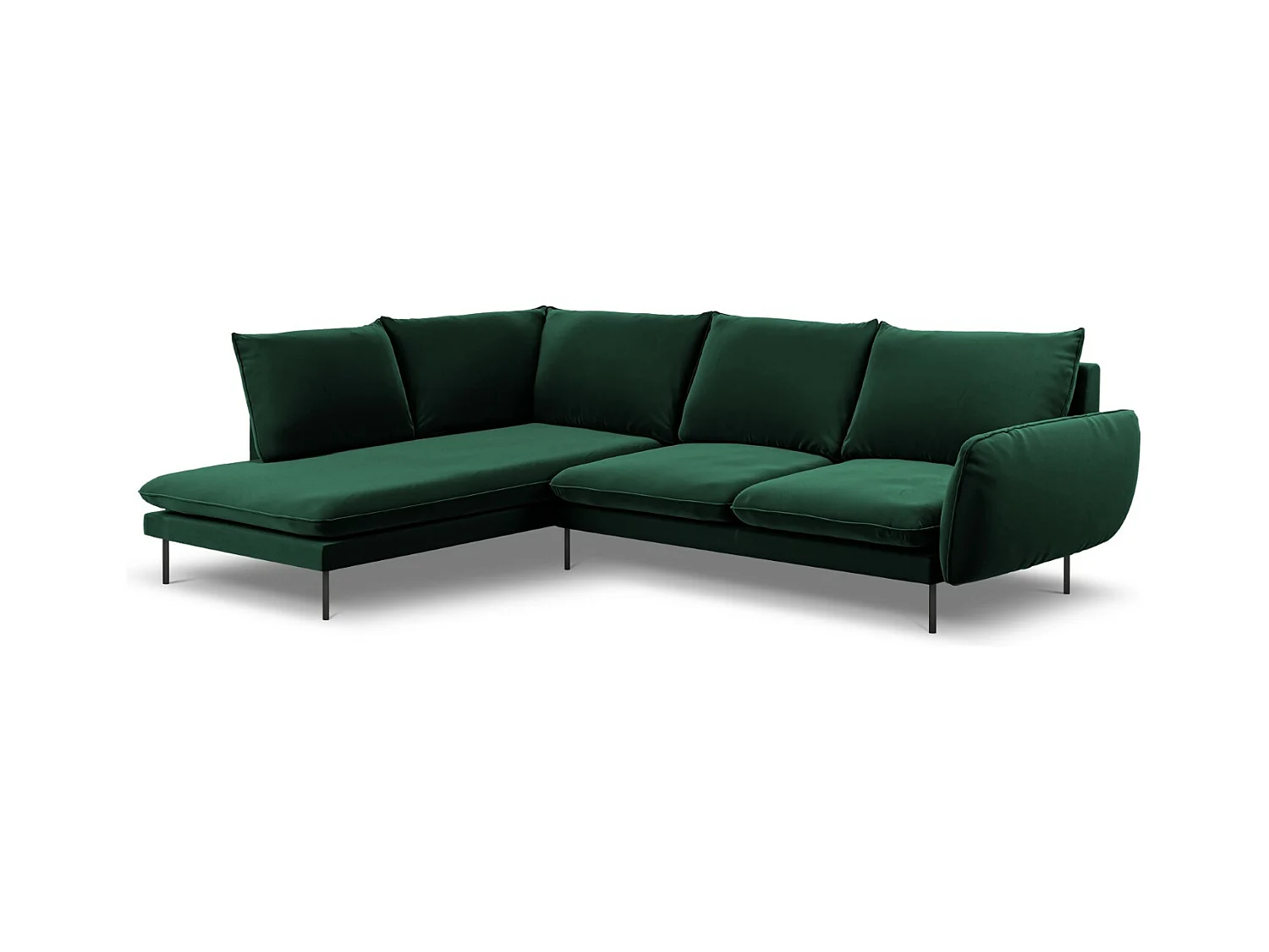 Cosmopolitan Design - Linker hoekbank "Vienna" 6 zitplaatsen, Flueel, Flessengroen - 275x185x95cm