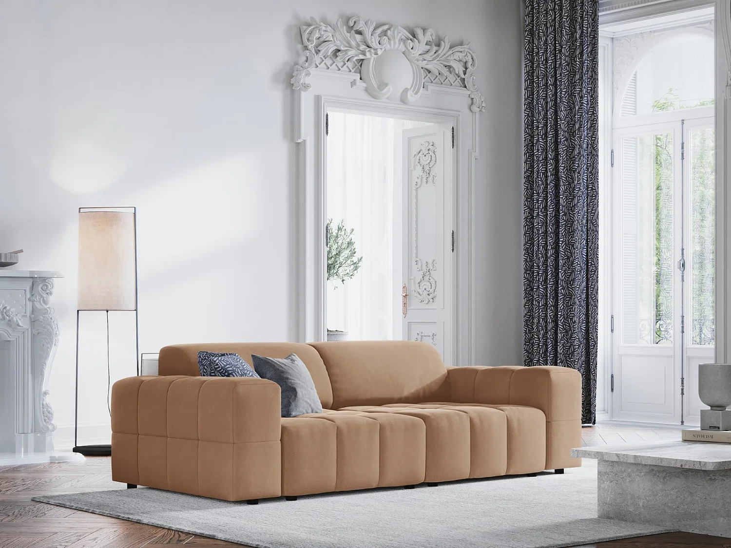 CXL by Christian Lacroix - 3-Sitzer Sofa "Luc" Sitzer aus Samt dunkelbeige - 204x102x70cm