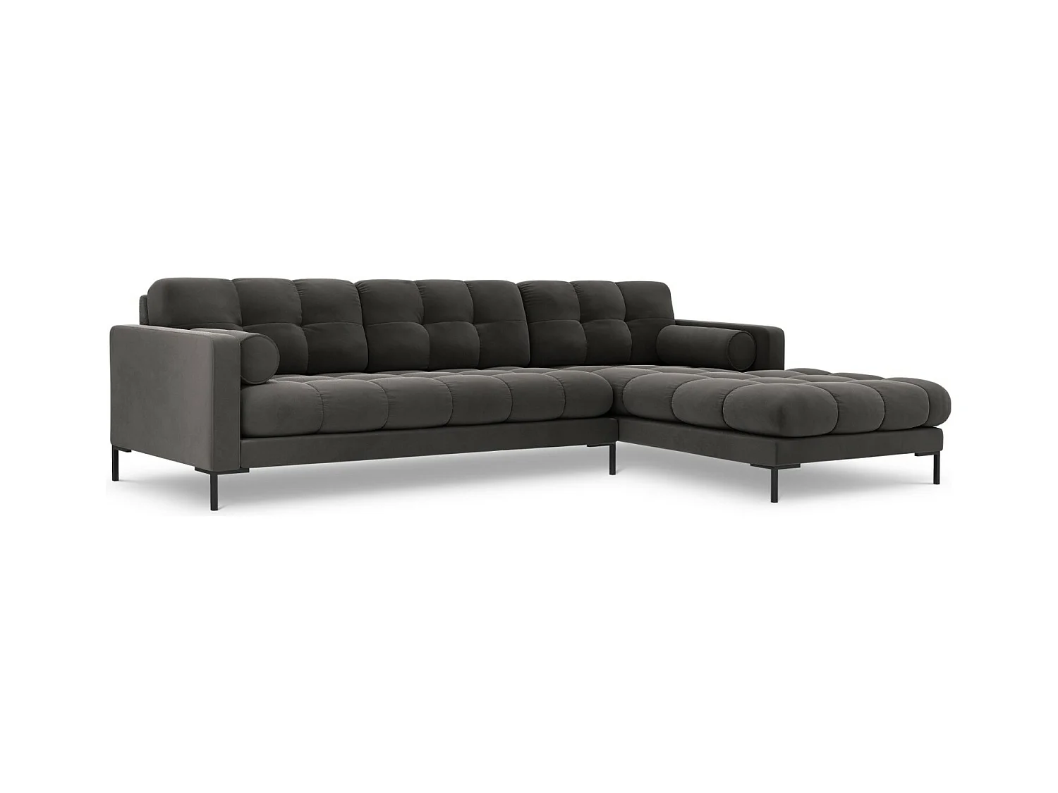 Cosmopolitan Design - Rechter hoekbank "Bali" 5 zitplaatsen, Flueel, Donkergrijs - 293x185x75cm