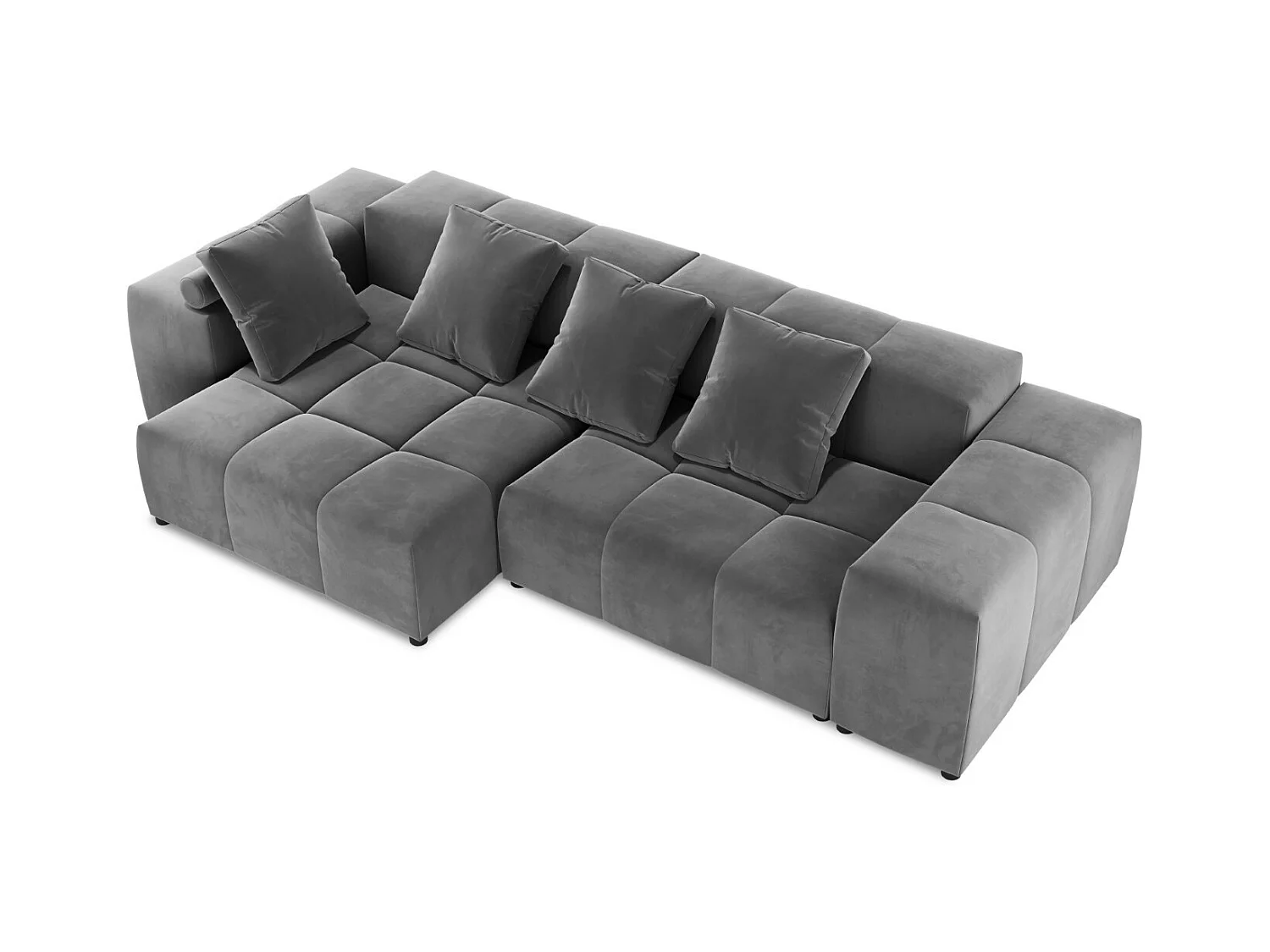 Cosmopolitan Design - Canapé d'angle symétrique modulable "Rome" 4 places en velours gris - 320x160x75cm