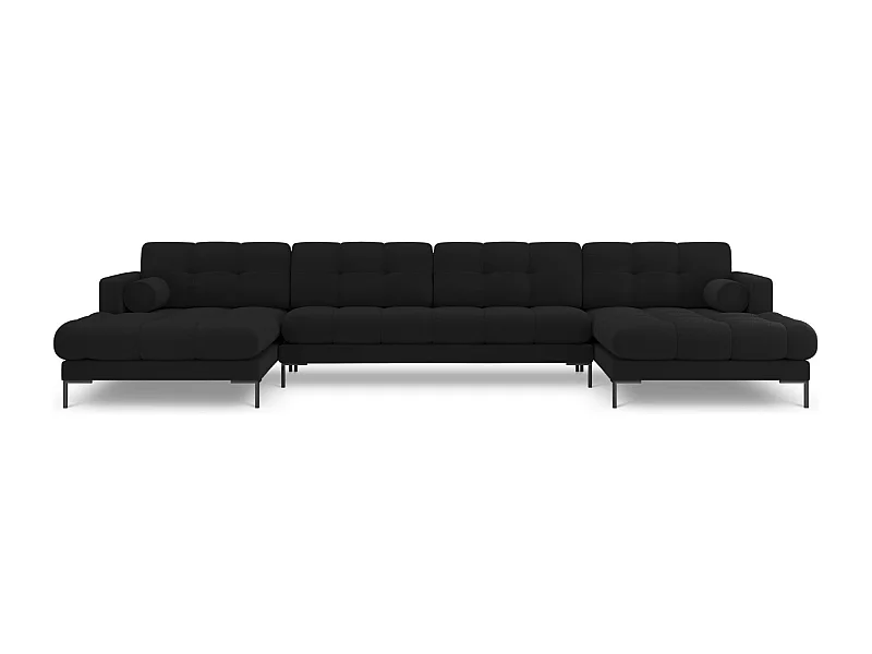 Cosmopolitan Design - 7-Sitzer Panoramasofa "Bali" aus strukturiertem Stoff schwarz - 383x185x75cm
