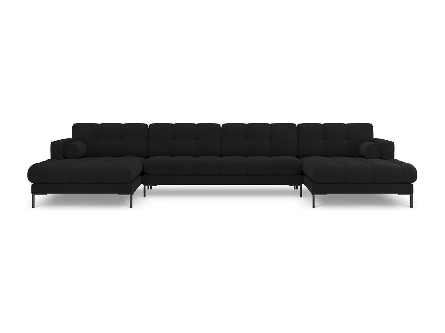 Cosmopolitan Design - Sofá panorámico "Bali" 7 plazas de tejido estructural negro - 383x185x75cm