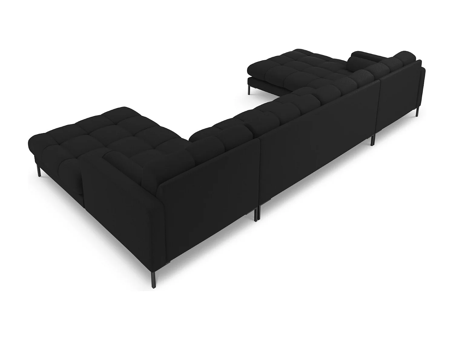 Cosmopolitan Design - Sofá panorámico "Bali" 7 plazas de tejido estructural negro - 383x185x75cm