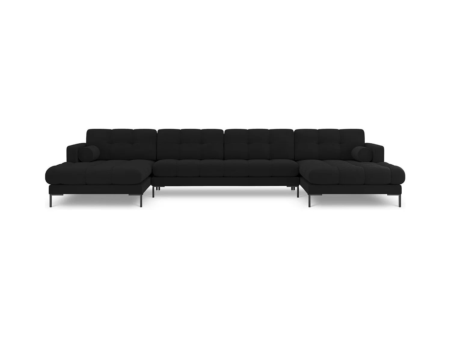 Cosmopolitan Design - Panoramische bank "Bali" 7 zitplaatsen, Structurele stof, Zwart - 383x185x75cm