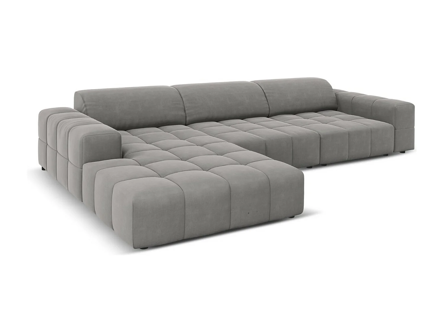 CXL by Christian Lacroix - Sofá esquinero izquierdo "Luc" 4 plazas de terciopelo gris claro - 284x166x70cm