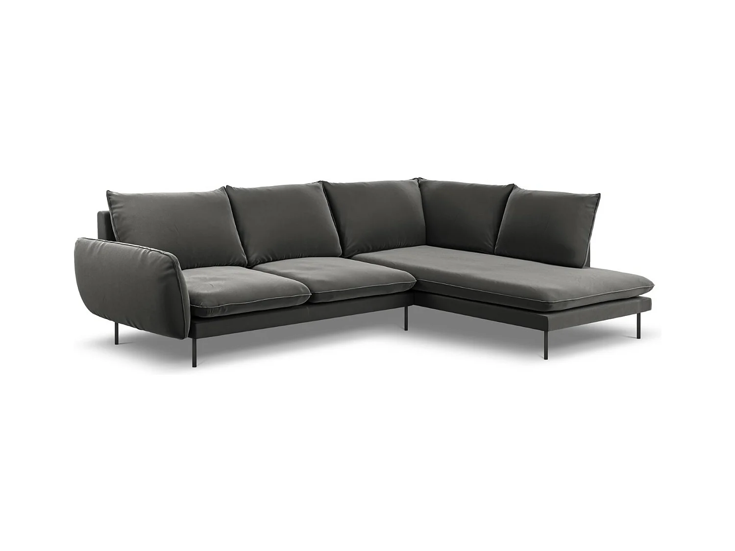 Cosmopolitan Design - Sofá de canto direito "Vienna" 6 lugares em veludo cinza - 275x185x95cm