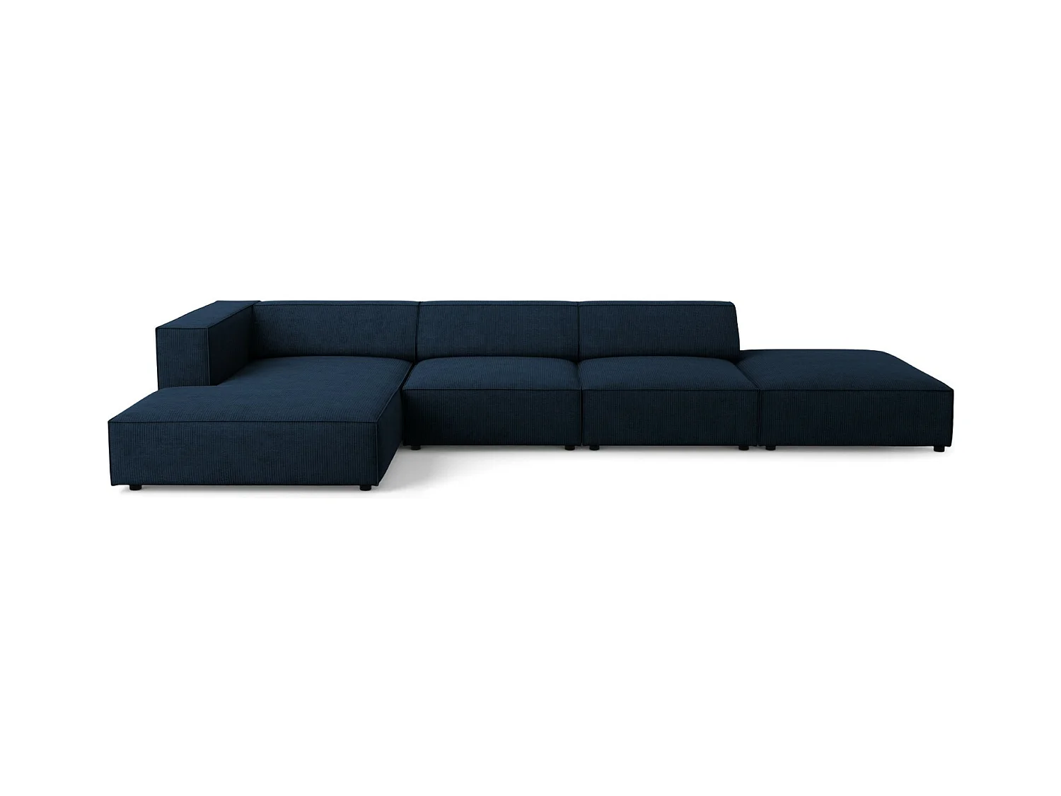 Cosmopolitan Design - Linker hoekbank "Arendal" 5 zitplaatsen, Chenille met ribbeleffect, Koningsblauw - 341x166x70cm