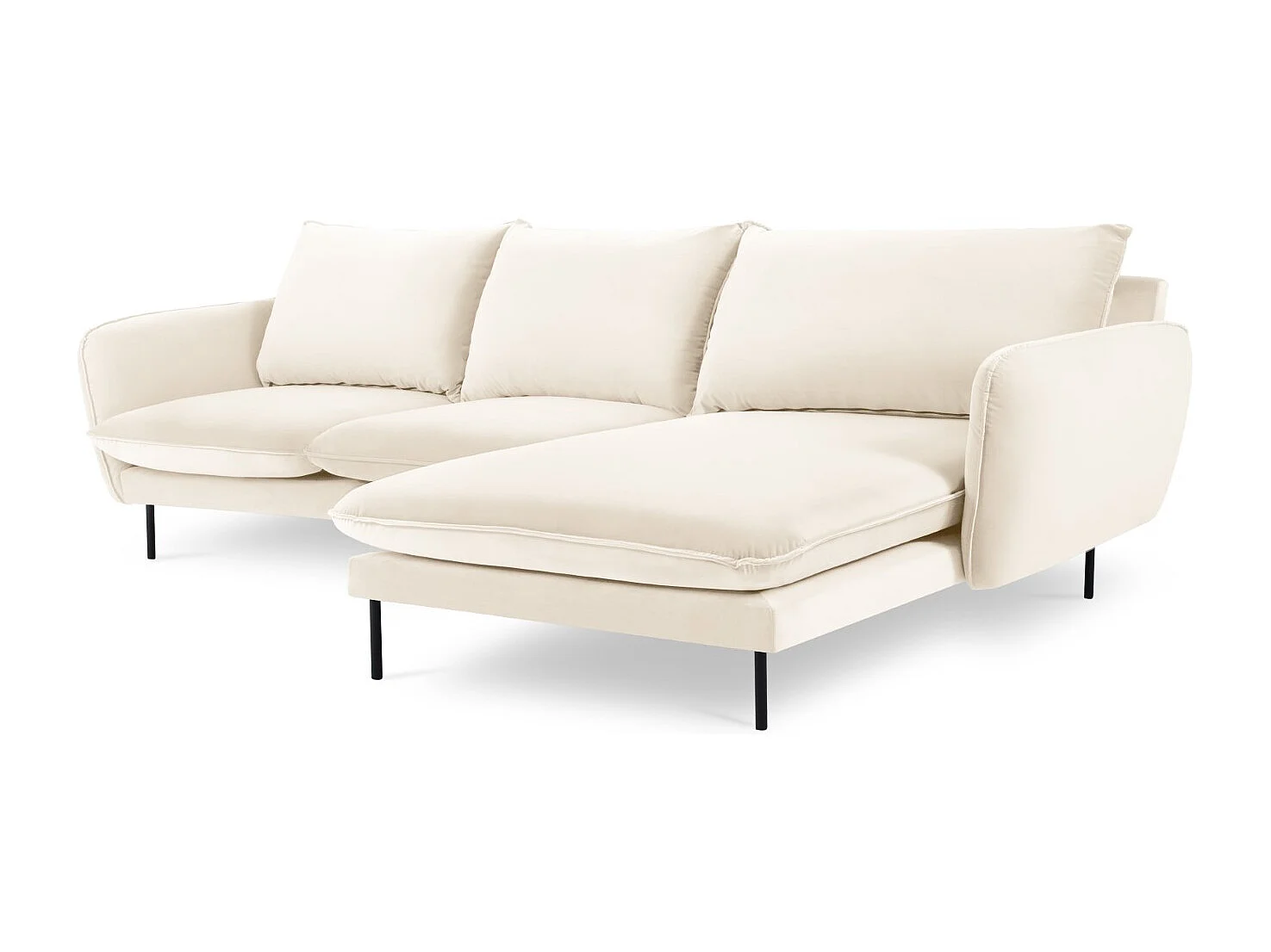 Cosmopolitan Design - Rechter hoekbank "Vienna" 5 zitplaatsen, Flueel, Lichtbeige - 255x170x95cm