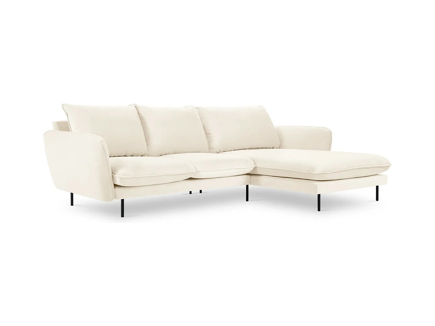 Cosmopolitan Design - Canapé d'angle droit "Vienna" 5 places en velours beige clair - 255x170x95cm
