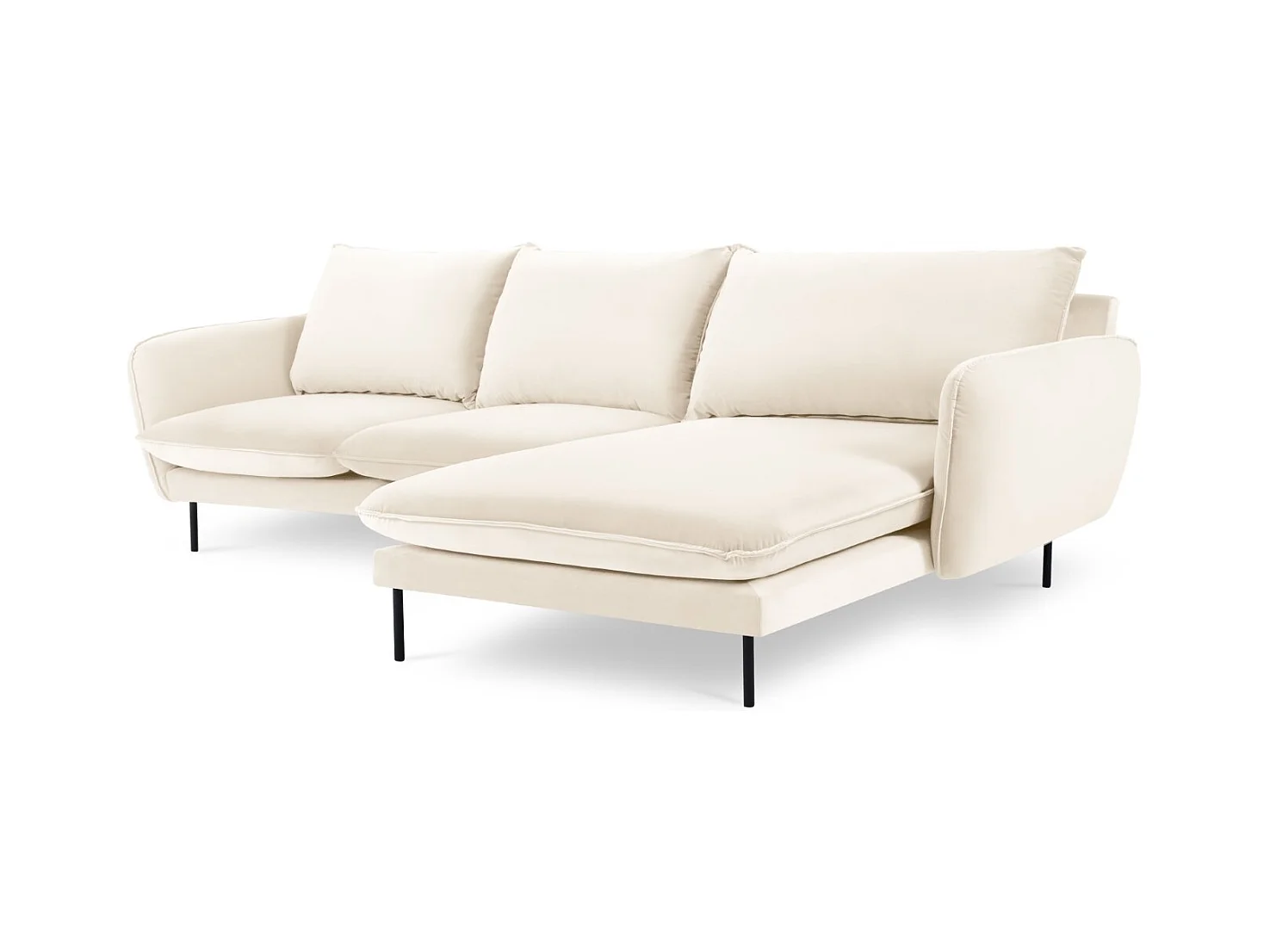 Cosmopolitan Design - Canapé d'angle droit "Vienna" 5 places en velours beige clair - 255x170x95cm