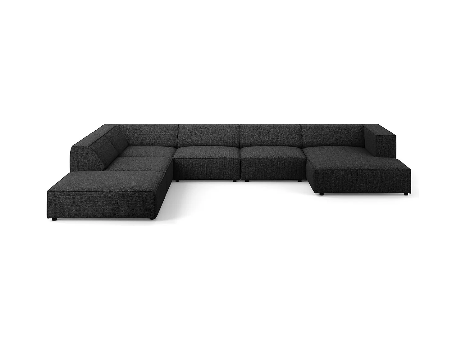 Cosmopolitan Design - Panoramische hoekbank links "Arendal" 7 zitplaatsen, Chenille, Zwart - 364x262x70cm