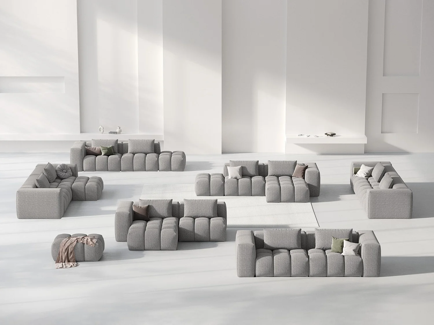 CXL by Christian Lacroix - Modulaire hoekbank links "Lorella" 3 zitplaatsen, Structurele stof, Donkerbeige - 205x145x70cm