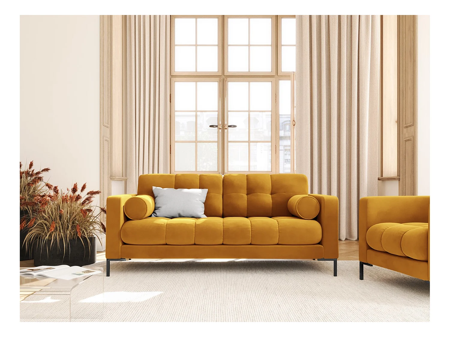 Cosmopolitan Design - Canapé "Bali" 2 places en velours jaune - 152x92x75cm